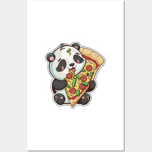 Cute Cartoon Panda Eating Pizza Funny Kawaii Posters and Art